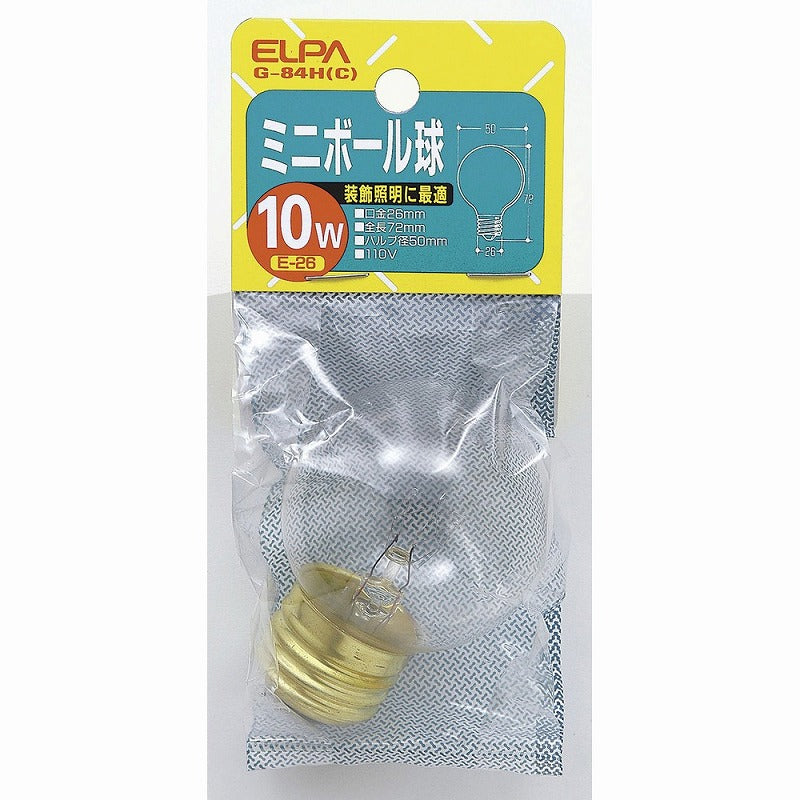 朝日電器（ELPA）　ミニボール球 10W E26　クリア　【品番：G-84H（C）】