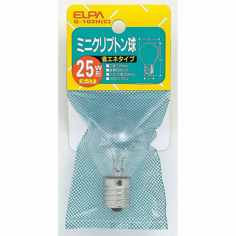 朝日電器（ELPA）　ミニクリプトン球 25W E17　クリア　【品番：G-102H（C）】