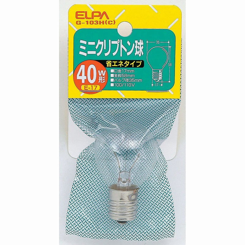 朝日電器（ELPA）　ミニクリプトン球 40W E17　クリア　【品番：G-103H（C）】