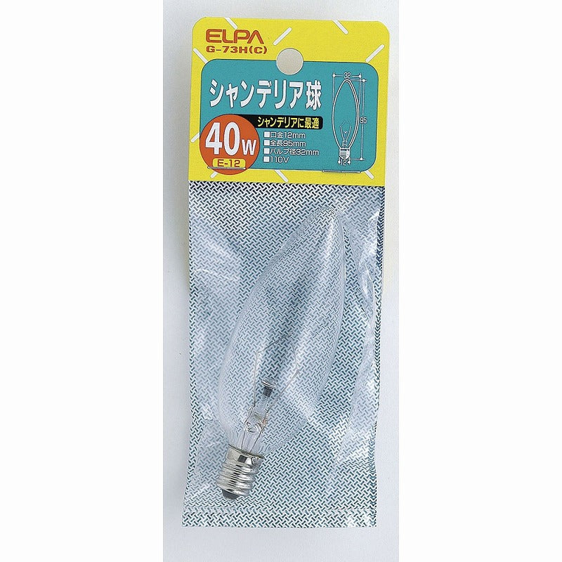 朝日電器（ELPA）　シャンデリア球 40W E12　クリア　【品番：G-73H（C）】