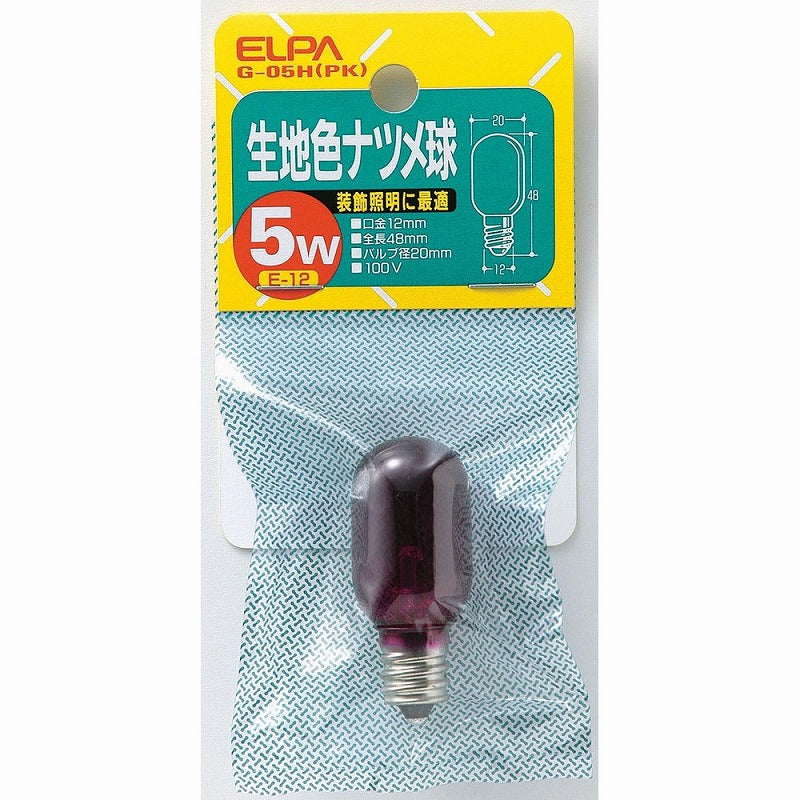 朝日電器（ELPA）　生地色ナツメ球 5W E12　レッド　【品番：G-05H（R）】