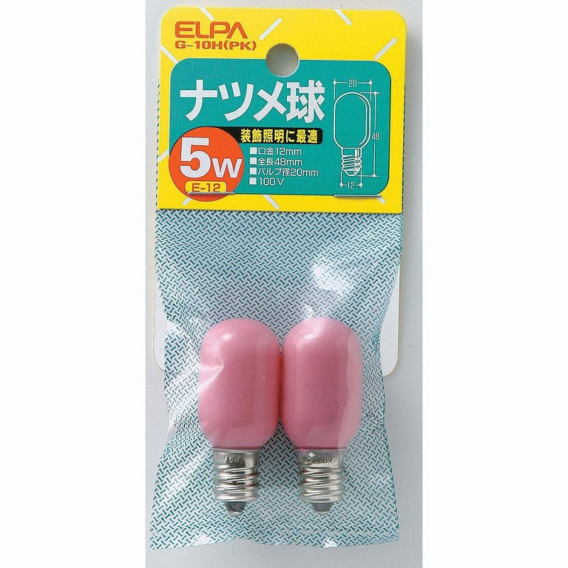 朝日電器（ELPA）　カラーナツメ球 5W E12 2個入　ピンク　【品番：G-10H（PK）】