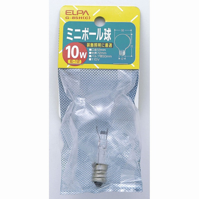 朝日電器（ELPA）　ミニボール球 10W E12　クリア　【品番：G-85H（C）】