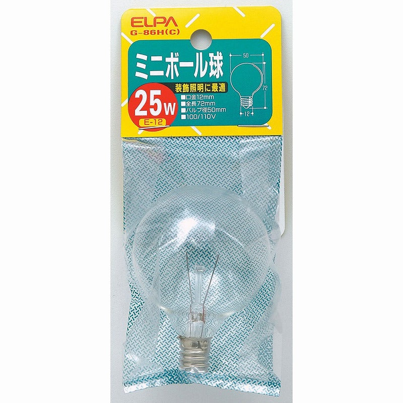 朝日電器（ELPA）　ミニボール球 25W E12　クリア　【品番：G-86H（C）】