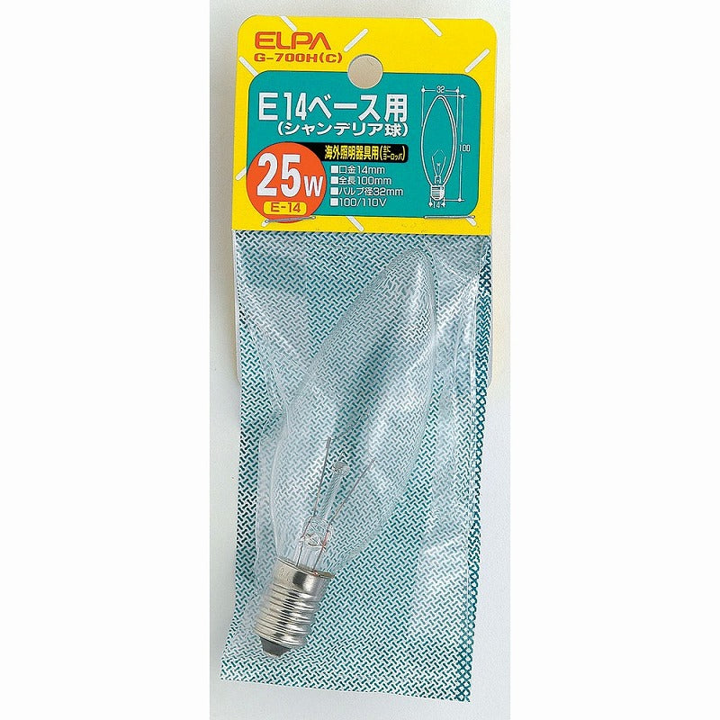 朝日電器（ELPA）　シャンデリア球 25W E14　クリア　【品番：G-700H（C）】