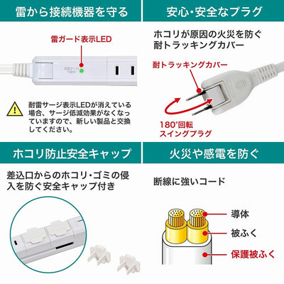 朝日電器（ELPA）　耐雷スリム回転USBタップ 4個口 2m　ホワイト　【品番：WBS-SL402USB（W）】
