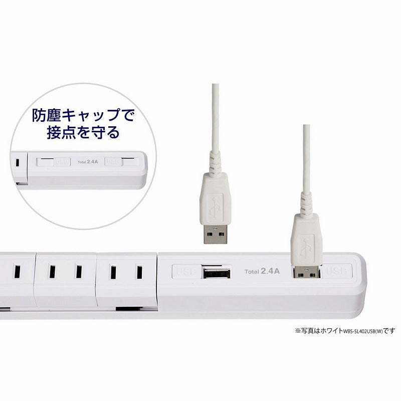 朝日電器（ELPA）　耐雷スリム回転USBタップ 4個口 2m　木目　【品番：WBS-SL402USB（WD）】
