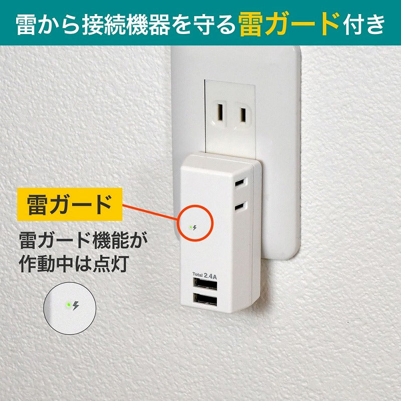 朝日電器（ELPA）　耐電USBタップ 2個口 2ポート　【品番：UA-222SL】
