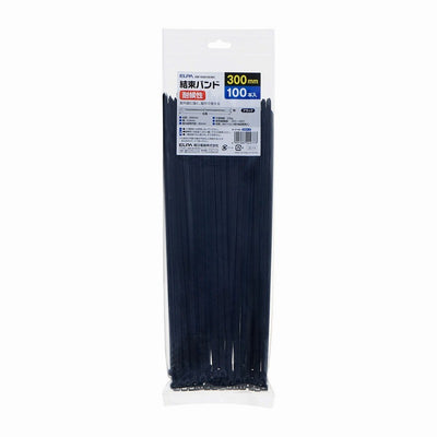 朝日電器（ELPA）　結束バンド（耐候性） 300mm・100本入　ブラック　【品番：KBF-S300100（BK）】