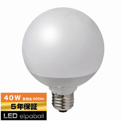 朝日電器（ELPA）　G95ボール電球形LED電球 40W形 E26　電球色　【品番：LDG4L-G-G2102】