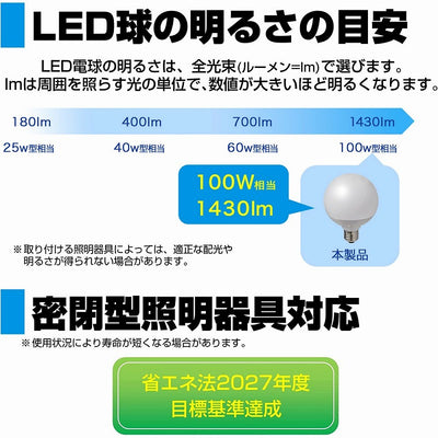 朝日電器（ELPA）　G95ボール電球形LED電球 100W形 E26　昼光色　【品番：LDG13D-G-G2105】