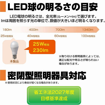 朝日電器（ELPA）　ミニクリプトン電球形LED電球 25W形  E17　電球色　【品番：LDA2L-G-E17-G4102】
