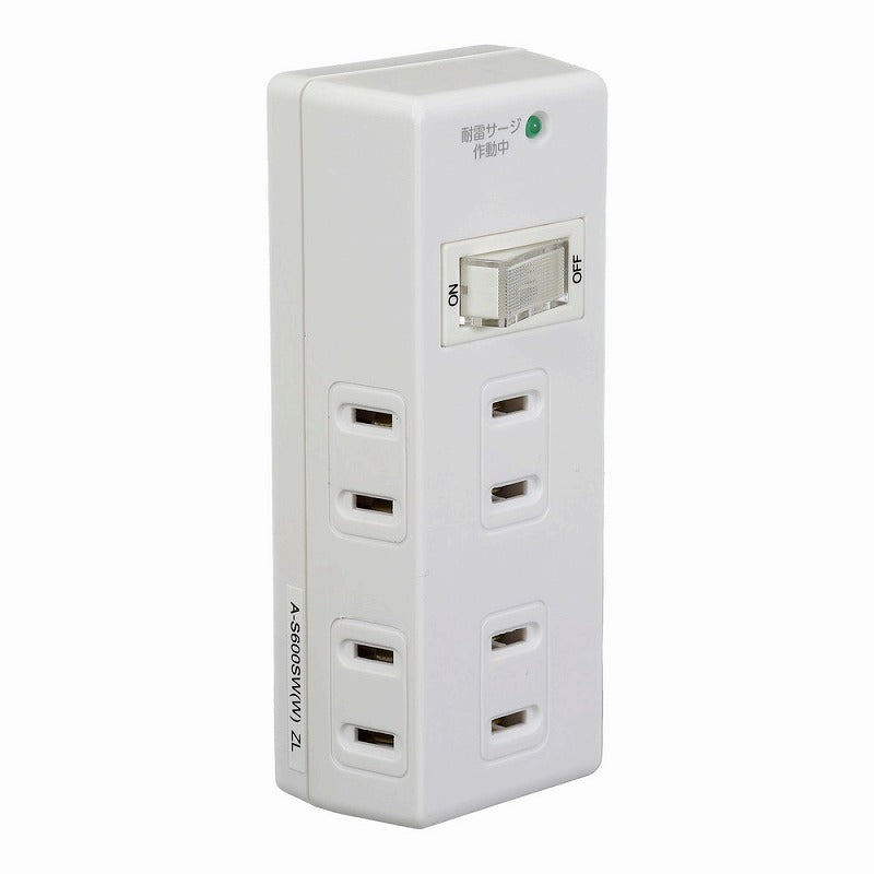 【在庫処分】朝日電器（ELPA）　耐電集中スイッチ付タップ 6個口　ホワイト　【品番：A-S600SW（W）】