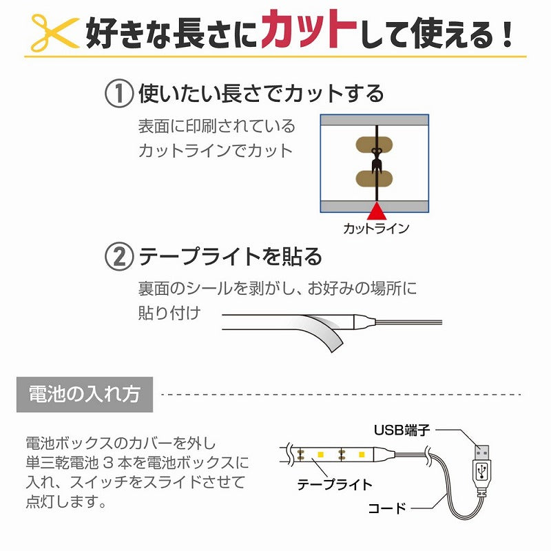 朝日電器（ELPA）　LEDテープライト USB式 1.5m　白色　【品番：ELT-USB150W】