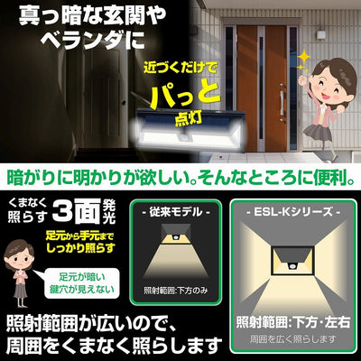 朝日電器（ELPA）　防雨センサーウォールライト（ソーラー発電式）　【品番：ESL-K412SL】