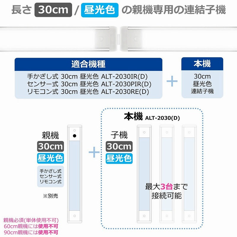 朝日電器（ELPA）　LEDスリム＆フラットライト 連結子機（LED多目的灯） 30cm　昼光色　【品番：ALT-2030（D）】