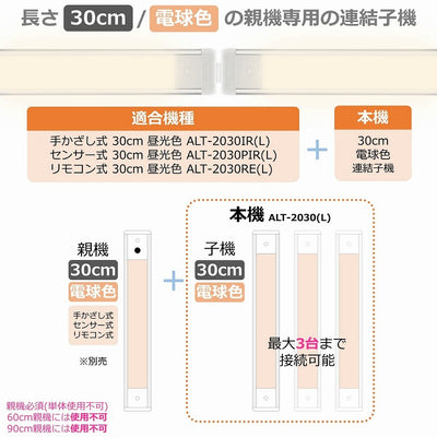 朝日電器（ELPA）　LEDスリム＆フラットライト 連結子機（LED多目的灯） 30cm　電球色　【品番：ALT-2030（L）】