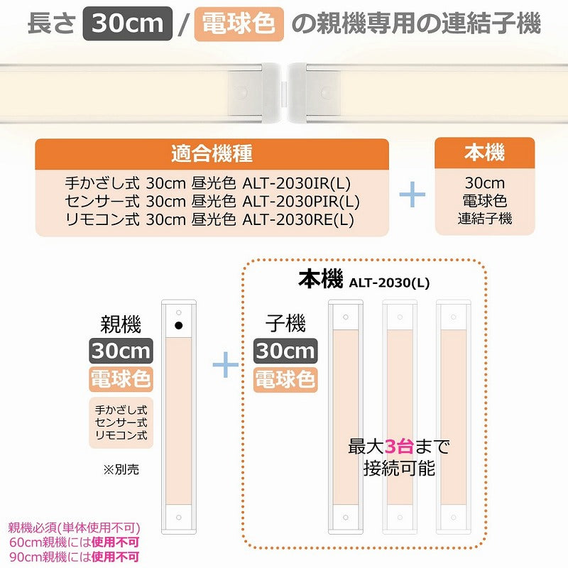 朝日電器（ELPA）　LEDスリム＆フラットライト 連結子機（LED多目的灯） 30cm　電球色　【品番：ALT-2030（L）】