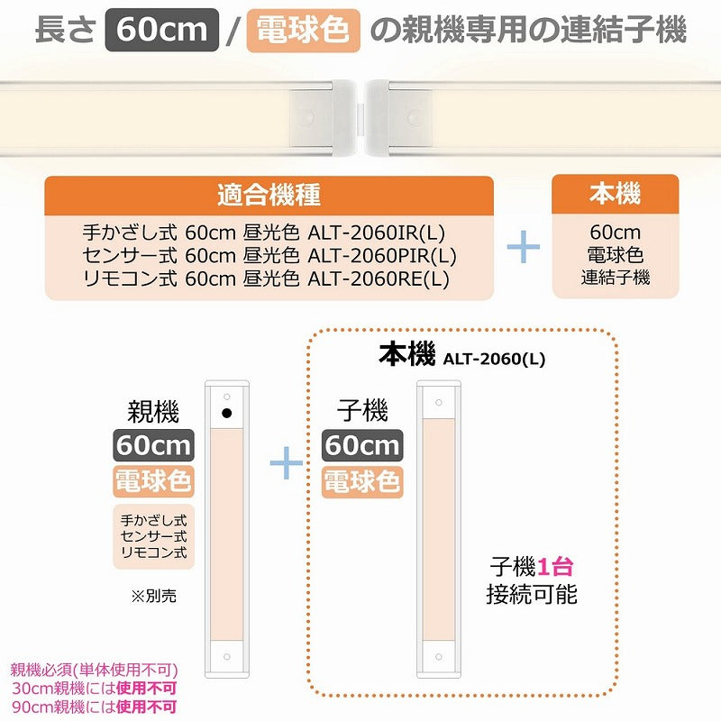 朝日電器（ELPA）　LEDスリム＆フラットライト 連結子機（LED多目的灯） 60cm　電球色　【品番：ALT-2060（L）】