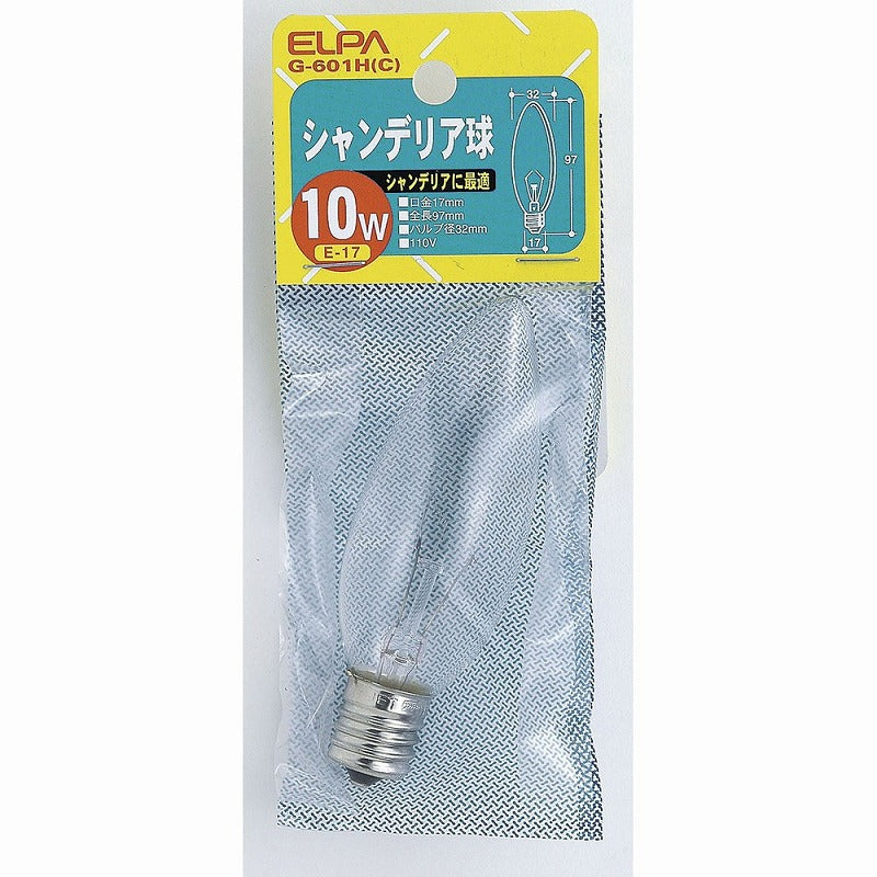 朝日電器（ELPA）　シャンデリア球 10W E17　クリア　【品番：G-601H（C）】