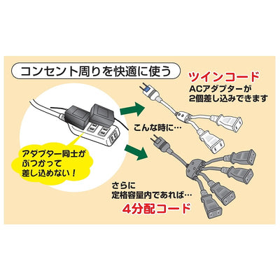 朝日電器（ELPA）　ツインコード 15A　ホワイト　【品番：W-Y19NB（W）】