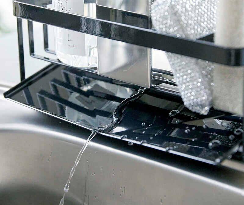 山崎実業 水が流れるスポンジ&ボトルホルダー タワー ブラック 4903208050173 【品番：05017】
