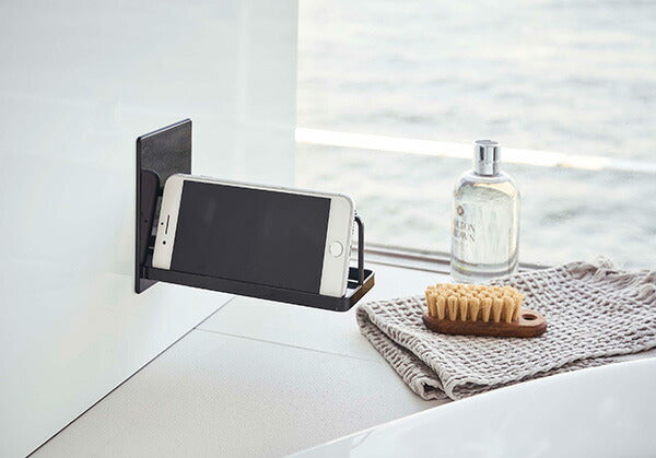 山崎実業 マグネットバスルームスマートフォンスタンド タワー ブラック 4903208049733 【品番：04973】●