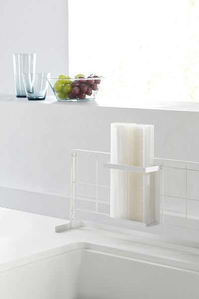 山崎実業 自立式メッシュパネル用 ラップホルダー タワー ホワイト 4903208041850 【品番：04185】