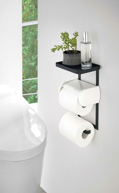 山崎実業 トイレットペーパーホルダー上ラック 2段 タワー ブラック 4903208043953 【品番：04395】
