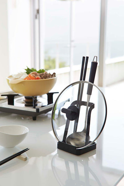 山崎実業 お玉&鍋ふたスタンド タワー ブラック 4903208022491 【品番：02249】