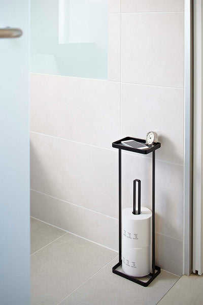 山崎実業 トレイ付きトイレットペーパースタンド タワー ブラック 4903208077408 【品番：07740】
