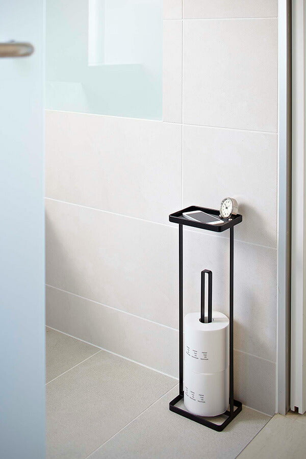 山崎実業 トレイ付きトイレットペーパースタンド タワー ブラック 4903208077408 【品番：07740】