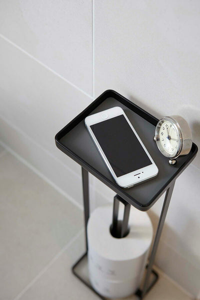 山崎実業 トレイ付きトイレットペーパースタンド タワー ブラック 4903208077408 【品番：07740】