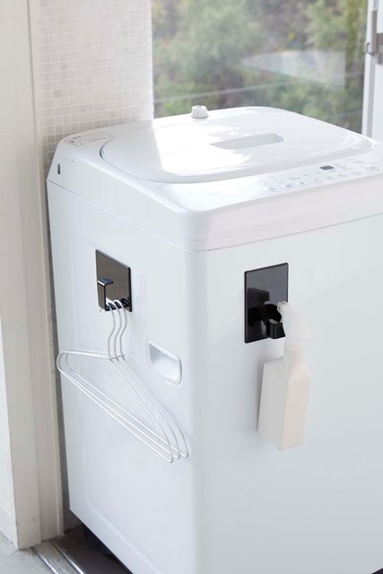 山崎実業　マグネットランドリーバスケットホルダー タワー 2個組　ブラック　【品番：05420】