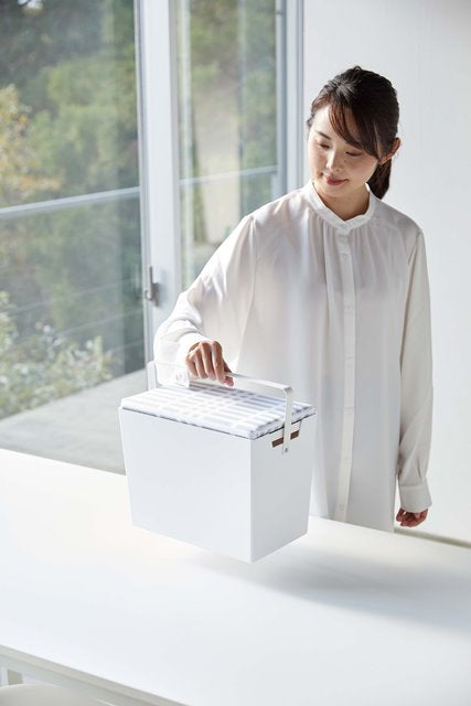 山崎実業　北欧暮らしの定番 アイロン掛けできる蓋付きアイロン収納ケース チェック グレー　【品番：05459】●