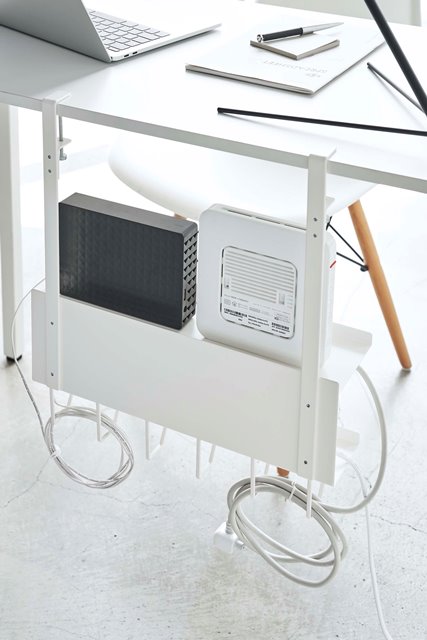 山崎実業　デスク下 ケーブル&ルーター収納ラック スマート　ホワイト　【品番：05461】