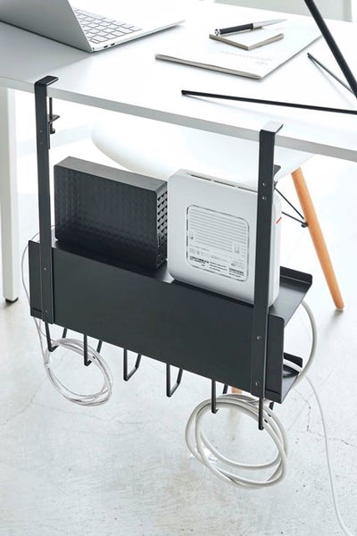 山崎実業　デスク下 ケーブル&ルーター収納ラック スマート　ブラック　【品番：05462】●