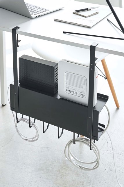 山崎実業　デスク下 ケーブル&ルーター収納ラック スマート　ブラック　【品番：05462】●