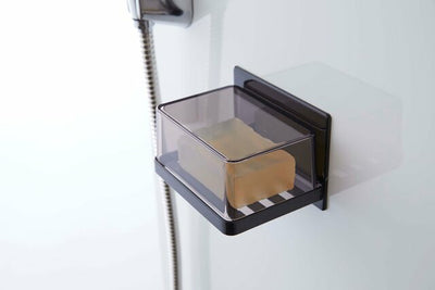 山崎実業　マグネットバスルーム カバー付きソープトレー タワー　ブラック　【品番：05555】