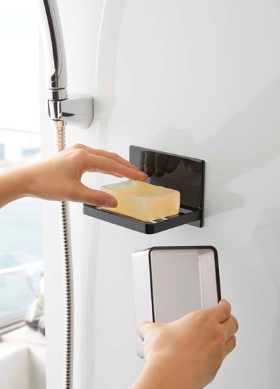 山崎実業　マグネットバスルーム カバー付きソープトレー タワー　ブラック　【品番：05555】