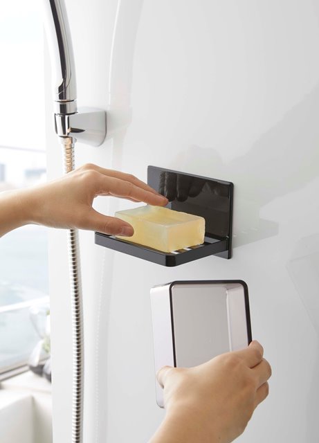 山崎実業　マグネットバスルーム カバー付きソープトレー タワー　ブラック　【品番：05555】