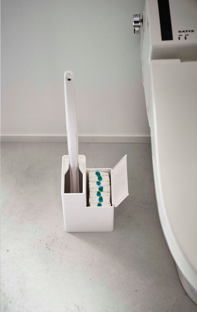 山崎実業 替えブラシ収納付き流せるトイレブラシスタンド タワー ホワイト 4903208057226 【品番：05722】