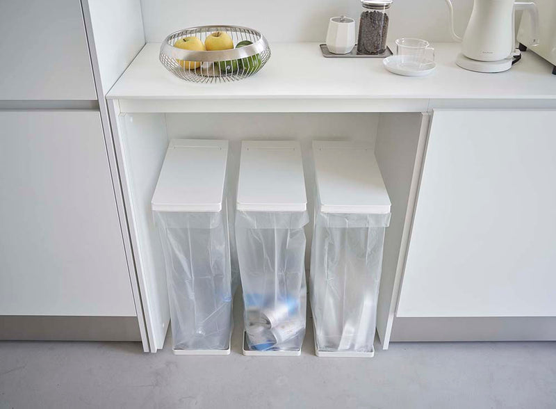 山崎実業　スリム蓋付き分別ゴミ袋ホルダー タワー 45L　ホワイト　【品番：05838】