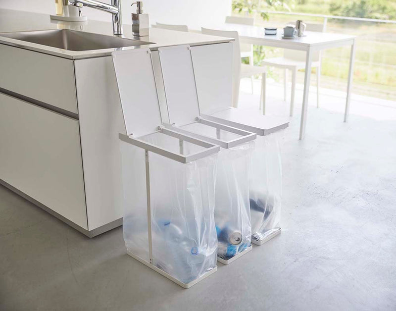 山崎実業　スリム蓋付き分別ゴミ袋ホルダー タワー 45L　ホワイト　【品番：05838】