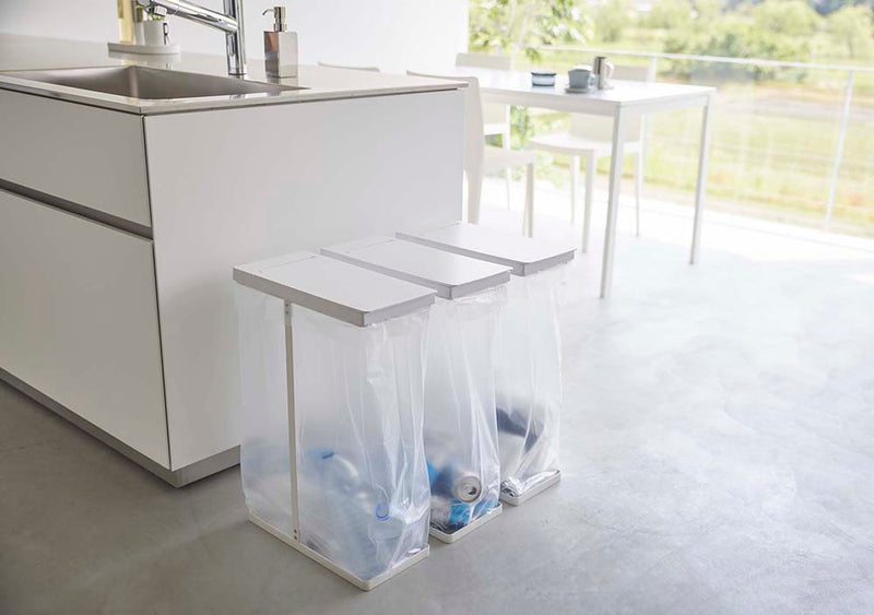 山崎実業　スリム蓋付き分別ゴミ袋ホルダー タワー 45L　ホワイト　【品番：05838】