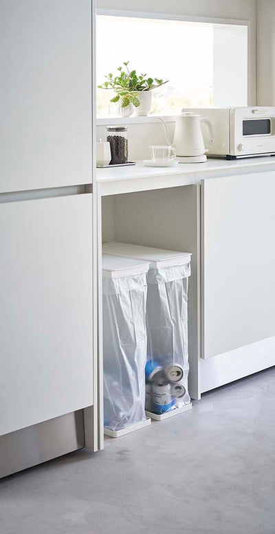 山崎実業　スリム蓋付き分別ゴミ袋ホルダー タワー 45L 2個組　ホワイト　【品番：06184】
