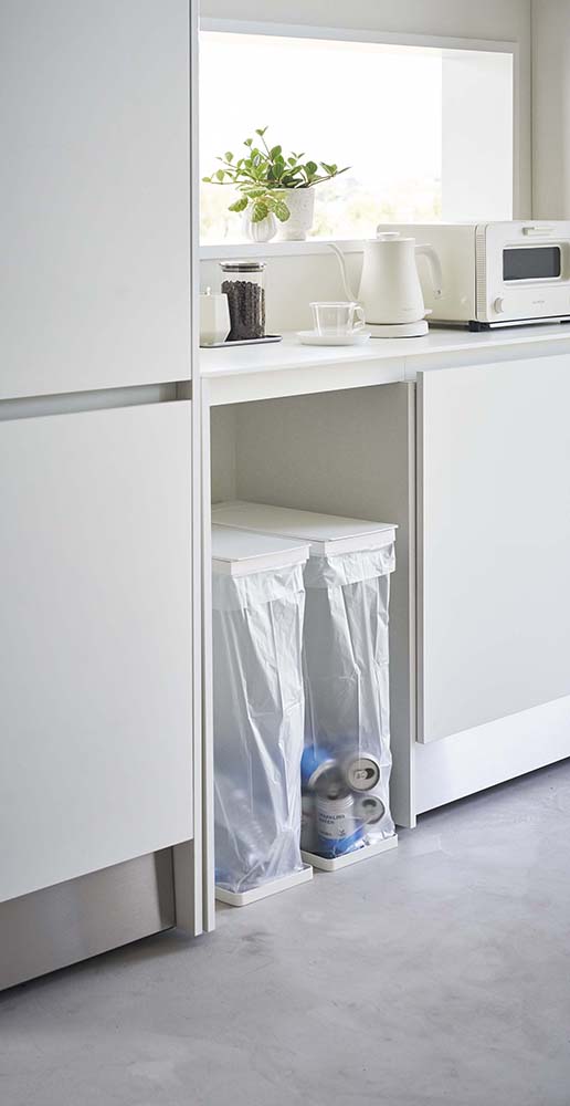 山崎実業　スリム蓋付き分別ゴミ袋ホルダー タワー 45L 2個組　ホワイト　【品番：06184】