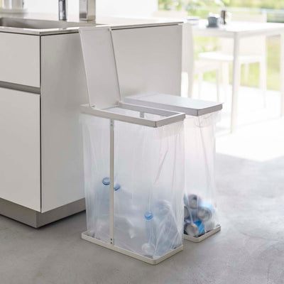 山崎実業　スリム蓋付き分別ゴミ袋ホルダー タワー 45L 2個組　ホワイト　【品番：06184】
