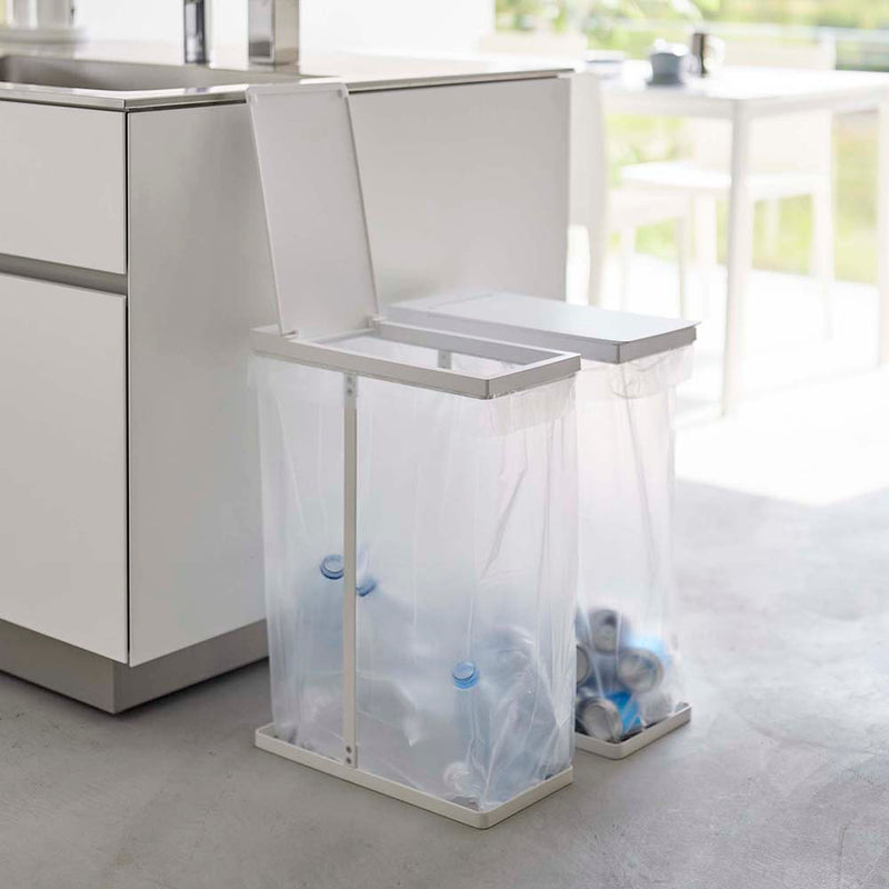 山崎実業　スリム蓋付き分別ゴミ袋ホルダー タワー 45L 2個組　ホワイト　【品番：06184】