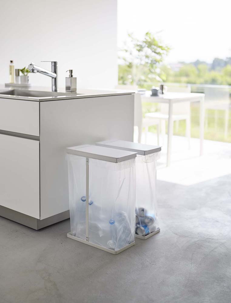山崎実業　スリム蓋付き分別ゴミ袋ホルダー タワー 45L 2個組　ホワイト　【品番：06184】
